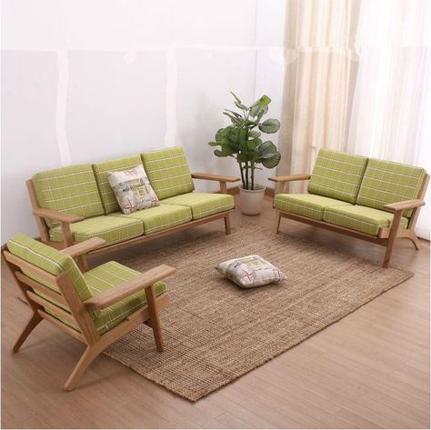 Wood Sofa Design Living Rooms, Small Wooden Sofa, Wooden Living Room Furniture, Sofa Fabrics, Sofa Single, Sofa Design Wood, Living Room Aesthetic, Oak Sofa, Furnitur Ruang Keluarga