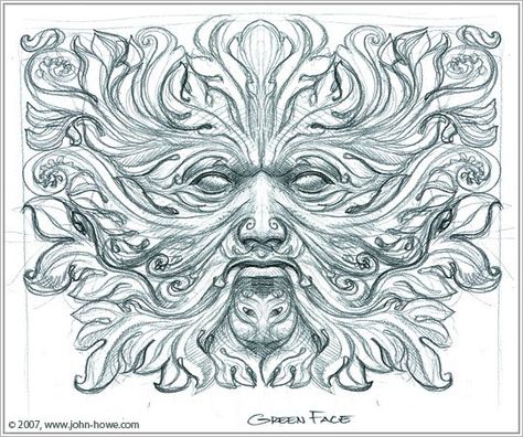 The Green Man Art, Calligraphic Drawing, Green Man Tattoo, Guiseppe Arcimboldo, Masquerade Art, Green Man Sculpture, Robin Goodfellow, Illustrator Portfolio, John Howe