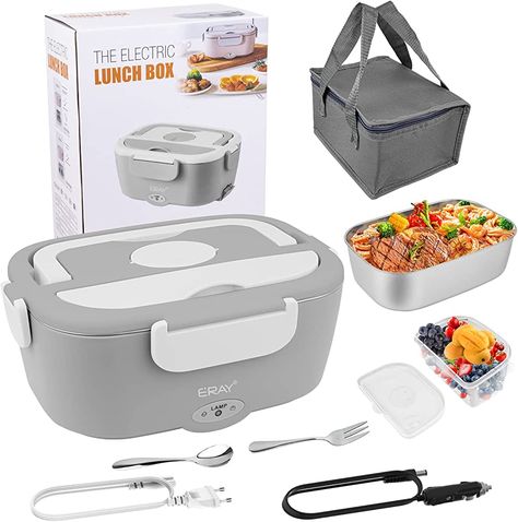 Electric Lunch Box Food Heater, ERAY 3 in 1 Heated Lunch Box 65W Strong Sealing Leakproof, 12V 24V 110V for Car Truck Home, Heating Lunch Warmer with Bag /1.5L Removable SS Container(Gray) : Amazon.ca: Home