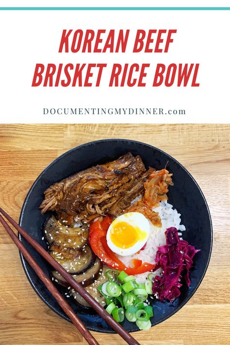 Korean Beef Brisket, Asian Brisket Recipes, Brisket Rice Bowl, Brisket Bowl, Slow Cooked Beef Brisket, Slow Cooked Brisket, Asian Bowls, Fermented Kimchi, Asian Rice