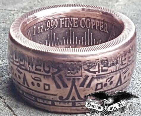 The End is Near Coin Ring Mayan Aztec (1 Troy Ounce .999 Copper Bullion Coin) “For Sale” on ETSY made by www.PatriotCoinRings.com (photos © ) Copper Bullion, Aztec Rings, The End Is Near, Coin Rings, Aztec Calendar, Metalsmithing Jewelry, Bullion Coins, Copper Coins, Coins For Sale