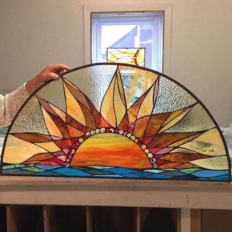 Consider SwellColors for your custom artwork. This sun stained glass was installed in a recently renovated dental office. Stained Glass Tree Of Life Pattern, Beginner Stained Glass Patterns Free, Stained Glass Patterns Beginner, Stainglass Ideas, Free Stained Glass Patterns, Spectrum Glass, Stained Glass Window Film, زجاج ملون, Mosaic Stained