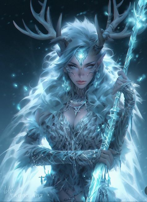 Ice Goddess Fantasy Art, Forest Dryad, Woman In The Forest, Mystical Woman, Elf Coloring, Ice Warriors, Black And Grey Sleeve, Forest Coloring Pages, Snow Elf