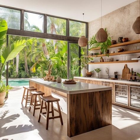 Bali Style Home, Tropical Kitchen, Tropical House Design, Bali House, Casa Country, Modern Kitchen Interiors, Homemade Valentines, Homescreen Ideas, Kitchen Inspiration Design