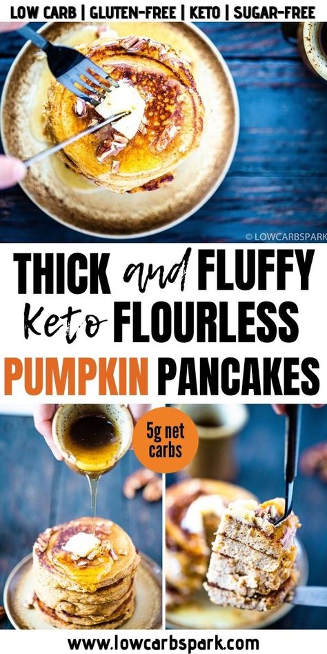 Flourless Pumpkin Pancakes, Keto Pumpkin Pancakes, Low Carb Pumpkin Pancakes, Pancakes Low Carb, Pumpkin Pancakes Recipe, Pumpkin Pancake Recipe, Paleo Pancakes, Pumpkin Breakfast, Keto Baking