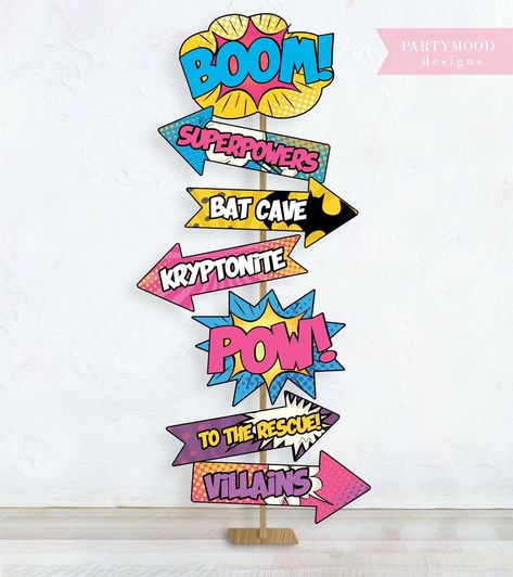 Ultimate Guide to Superhero Crafts: Fun Projects for All Ages Welcome Superheroes Sign, Superhero Decorations Party, Comic Book Birthday Party, Super Heroes Birthday Party Ideas, Super Hero Party Decorations, Super Hero Decorations, Diy Superhero Birthday Party, Superhero Party Decor, Comic Elements