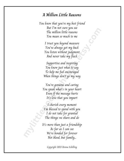 A Million Little Reasons Friend Poem, Best Friend Poem, Friendship Poem, Girlfriend Poem, INSTANT DIGITAL DOWNLOAD - Etsy Cute Poems For Friends, Funny Poems For Friends Hilarious, Poems For Friendship, Poems On Friendship, Poem Best Friend, Poem Friendship, Girlfriend Poems, Friendship Letter, Rhyming Poems