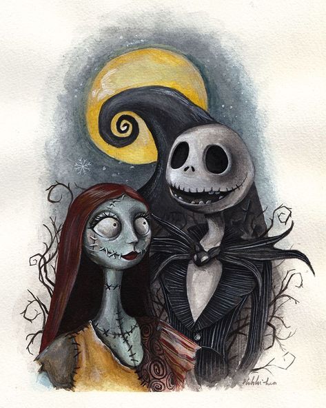 Sugar Skull Art Drawing, Jack Y Sally, Simply Meant To Be, Nightmare Before Christmas Drawings, Gothic Dollhouse, Romance Art, Pinturas Disney, Jack And Sally, Amazing Art Painting