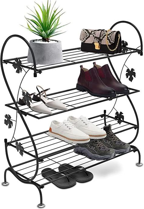 Outdoor Hallway, Black Shoe Rack, Small Shoe Rack, 4 Tier Shoe Rack, Shoe Organizer Entryway, Metal Shoe Rack, Diy Shoe Rack, Entryway Organizer, Steel Shoes