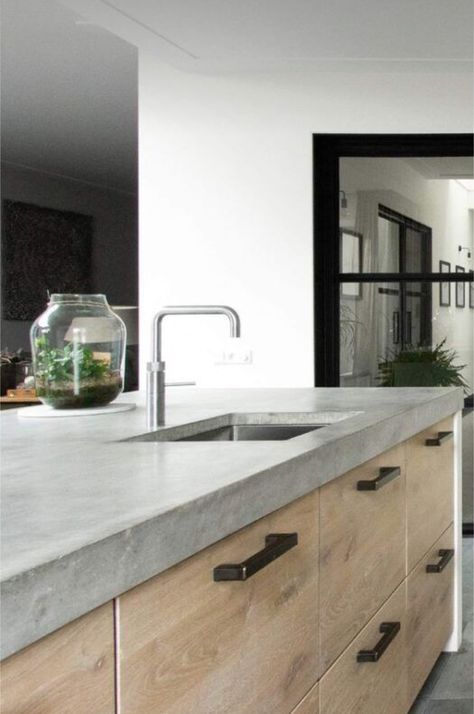 Kitchens With Concrete Countertops, Concrete Kitchen Countertops, Concrete Countertops Kitchen Diy, Countertops Concrete, Countertops Bathroom, Concrete Countertops Kitchen, Diy Concrete Countertops, Countertops Kitchen, Kitchen Cabinet Styles