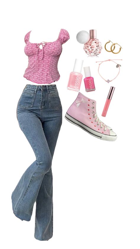 Pink Girly Outfits Y2k, Barbie Pink Outfits Aesthetic, Early 2000s Girly Outfits, Early 2000s Pink Outfit, 2000 Pink Outfit, Birthday Outfit To Wear To School, Pink Outfit Ideas For School, Y2k Outfits Teen Girl, Pink 2000s Aesthetic Outfits