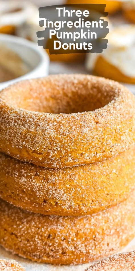 Easy Pumpkin Donut Recipe, Pumpkin Donuts Baked, 3 Ingredient Pumpkin, Cake Mix Donuts, Pumpkin Donuts Recipe, Pumpkin Doughnut, Easy Donut Recipe, Homemade Donuts Recipe, Easy Donuts