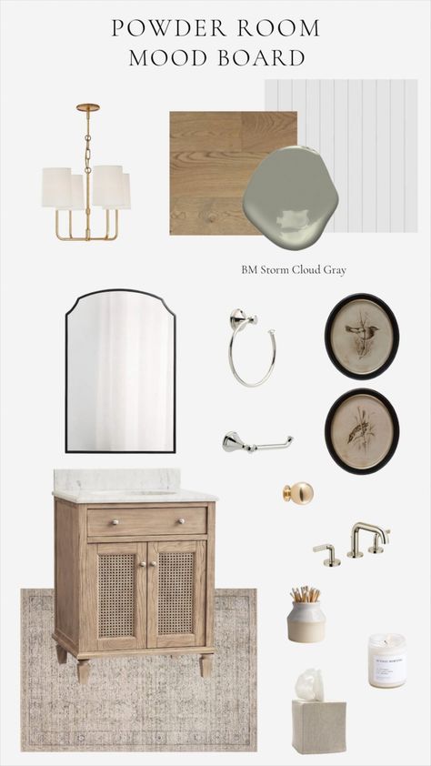 Desert Powder Room, Mixed Metal Powder Room, Mixed Metals Powder Room, Bathroom Tiles Farmhouse, Rug In Powder Room, Powder Bath Vanity Ideas, Statement Powder Room Farmhouse, Small Mirror Vanity, Pottery Barn Bathrooms