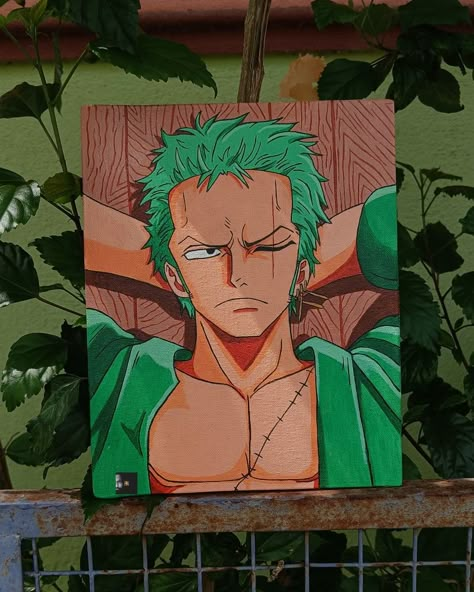 Zoro One Piece Acrylic Painting, Zoro Canvas Painting, One Piece Canvas Painting, One Piece Watercolor, Zoro Painting, Anime Painting Acrylic, One Piece Painting, Zoro Drawing, Anime Canvas Painting