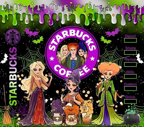 Hocus Pocus Tumbler Wrap, Halloween Tumbler Wrap, Halloween Tumbler Ideas, Halloween Wraps, Starbucks Design, Horror Cartoon, Coffee Artwork, Halloween Wallpaper Cute, Sublimation Ideas Projects Inspiration