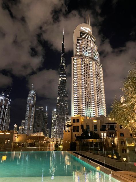 #burjkhalifa #dubai #uae #sky #clouds #night #winter #view #pool #hotel Dubai In Winter, Dubai Winter, Expensive Life, Fall Szn, Dubai Photography, Pool Hotel, Dubai Travel Guide, Winter View, Dubai Aesthetic