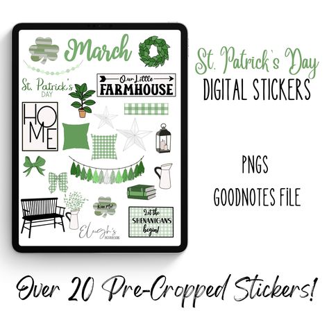 March Planner Stickers, March Stickers, Planner Themes, Free Printable Stickers, Planner Art, Planner Journal, Digital Stickers, Digital Journal, Saint Patrick