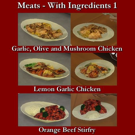 Mod The Sims - Custom Food Meats – With Ingredients 1 Sims 4 Cc Custom Food, Sims 4 Custom Food Recipes, Sims 4 Food Recipes, Sims 4 Custom Food, Sim4 Furniture, Sims4 Food, Sims Food, Sims 4 Skills, Sims4 Mod