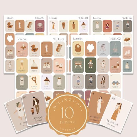 Boho Minimalist Baby Shower Loteria Game, Mexican Loteria, Neutral Baby Shower Loteria, Gender Reveal, Bilingual Loteria, 10 Players, BSL01 by TheHeartStringStudio on Etsy Baby Shower Loteria, Mexican Loteria, Minimalist Baby, Boho Minimalist, Unique Baby Shower, Neutral Baby Shower, Diy Prints, Neutral Baby, Diy Printables