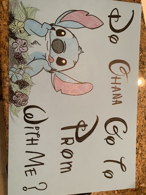 Poster Ideas For Asking Someone Out, Lilo And Stitch Promposal Ideas, Hoco Proposals Ideas Stitch, Disney Prom Proposal, Stitch Promposal Ideas, Hoco Proposals Ideas Lilo And Stitch, Hoco Proposals Ideas Princess Tiana, Lilo And Stitch Promposal, Sanrio Hoco Proposal