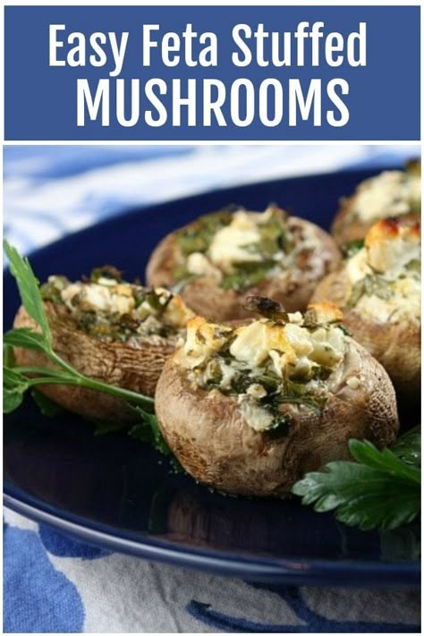 Italian Main Course, Feta Stuffed Mushrooms, Mushroom Appetizer Recipes, Mushroom Appetizers, Impressive Appetizers, Cheese Stuffed Mushrooms, Stuffed Mushroom, Cooking Recipes Healthy, Easy Appetizer Recipes