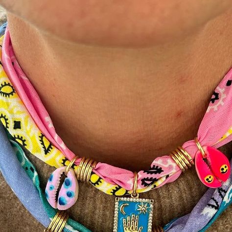 Bonk Ibiza Jewelry on Instagram: "Sunday activities as I found some unfinished bandanas 🥹  Grab your fave, this is the last batch of bandana necklaces 🤙🏼" Fabric Collar Necklace, Bandana Necklace, Fabric Necklaces, Sunday Activities, Agua Fresca, Fabric Necklace, Jewelry Fashion Trends, Charm Necklaces, Fabric Collars