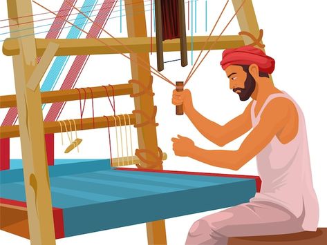 Vector traditional handloom weaver, vill... | Premium Vector #Freepik #vector #builder #contractor #home-builder #vietnam-travel Infant Daycare, Teaching Math Strategies, Flex Banner Design, Weavers Cloth, Handloom Weaver, Linen Comforter, Tertiary Color, Indian Illustration, Handloom Weaving