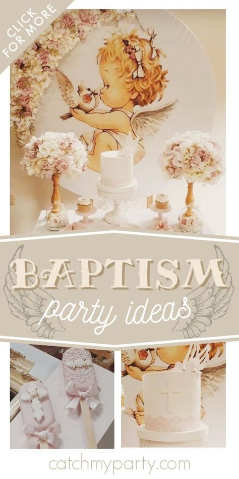 Baptismal And Birthday Theme, Angel Decorations Party, 1st Birthday And Baptism Ideas Girl, Angel Theme Birthday Party, Angel Party Theme, Christmas Baptism Ideas, Baby Baptism Party, Cielito Lindo Baptism Theme, Vintage Baptism Ideas Girl