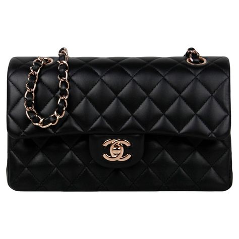 Chanel Black Lambskin Leather Quilted Classic Double Flap Small Bag w/ Rose Gold Hardware Made In: France Year of Production: 2021 Color: Black Hardware: Rose goldtone Materials: Lambskin Leather Lining: Black leather Closure/Opening: Top flap with CC turnlock Exterior Pockets: One flat pocket Interior Pockets: One zip pocket under flap, three flat pockets, one small pocket. Exterior Condition: Like new Interior Condition: Like new Includes: Dustbag, tag Measurements: 9.25" x 5.5" x 2.5" Double Chanel Small Flap Bag Outfit, Chanel Rose Gold, Gold Chanel Bag, Chanel Bag Classic, Chanel Classic Flap Bag, Classic Chanel, Chanel Flap Bag, Classic Flap Bag, Gold Chanel