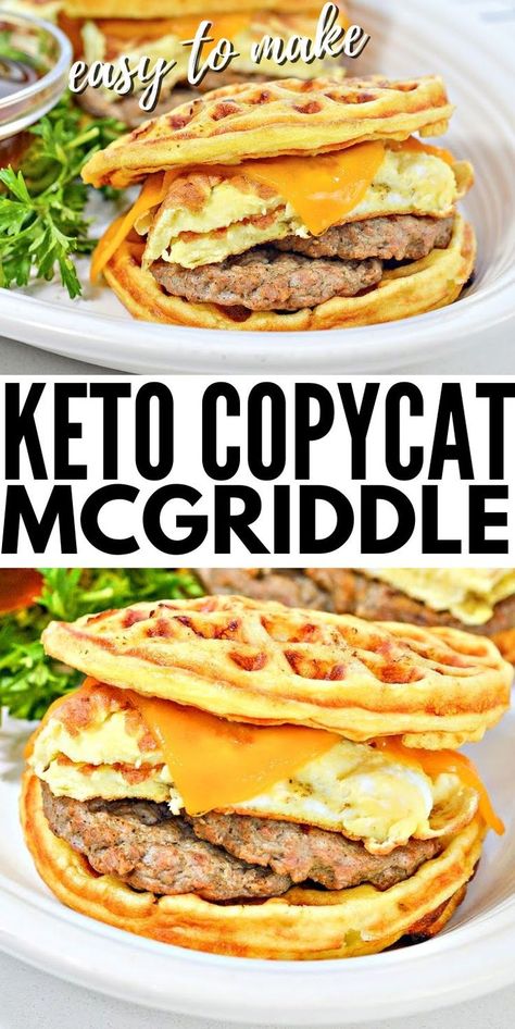 Keto Copycat McGriddle - A keto copycat McGriddle is the perfect breakfast sandwich to make ahead and freeze. It’s a tasty and filling breakfast for busy mornings. #keto #Ketodiet #Ketorecipes #ketocopycatmcgriddle #ketomcgriddle #copycatmcgriddle #breakfastideas #breakfastsandwich #healthyrecipes #food #recipes Keto Breakfast On The Go Make Ahead, Keto Diet Breakfast Recipes, Keto Freezer Breakfast Recipes, Filling Keto Breakfast, Keto Breakfast Prep For The Week, Chaffle Breakfast Sandwiches, Keto Sandwich Maker Recipes, Cheese Slice Recipes, Healthy Mcgriddle Bites