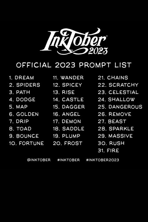 Inktober Ideas, 30 Day Art Challenge, Art Journal Challenge, Inktober 2023, Prompt List, Traveling Around The World, Art Challenges, Drawing Ideas List, Oc Stuff