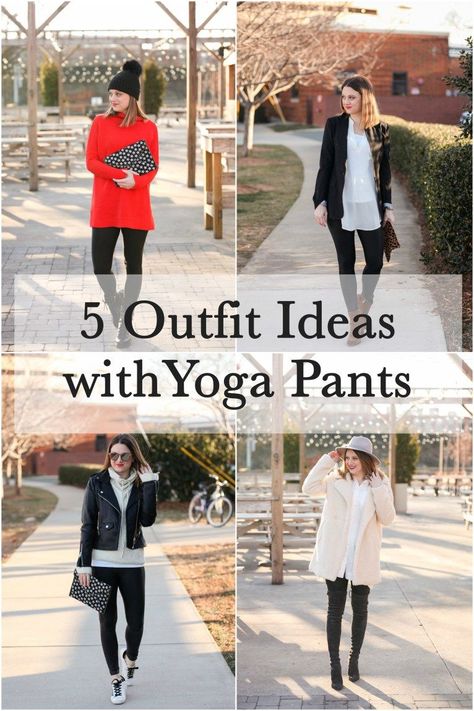 5 Outfit Ideas With Yoga Pants Yoga Outfit Ideas, Casual Yoga Pants Outfit, Outfit Ideas Modest, Simply Fashion, Black Jeans Outfit, Yoga Outfit, Black Yoga Pants, Outfit Collage, Shoes For Leggings