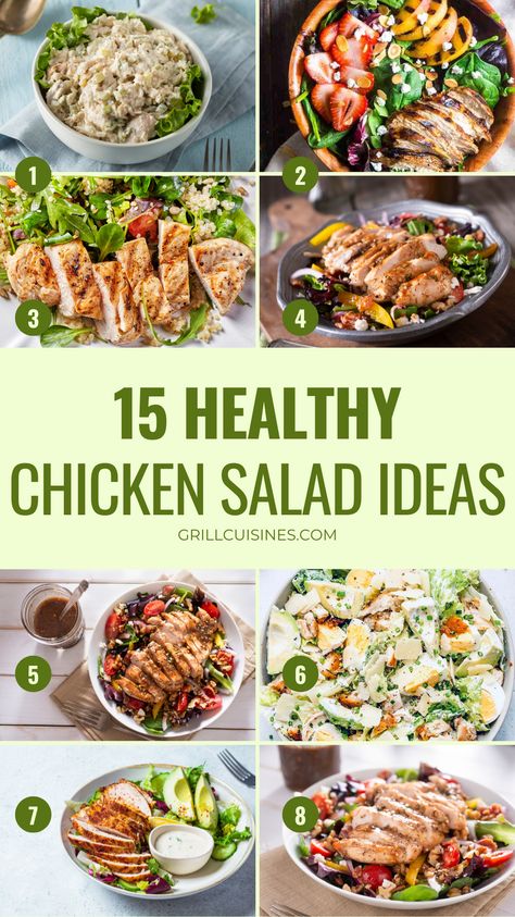 Try our easy grilled chicken salad recipes. When it comes to a healthy green salad, adding grilled chicken can make your meal more filling with very few extra calories. Here are 15 different healthy chicken salad recipe ideas with fruits like strawberries, peaches, and vegetables. These salad recipes are easy to make and are perfect for dinner. Salad Recipes For Dinner, Chicken Breast Salad Recipes Salad With Grilled Chicken Recipes, Salad With Chicken Breast, Chicken Salads For Dinner, Chicken Breast Salad Recipe, Salads With Chicken, Salad Recipes With Chicken, Grilled Chicken Salad Recipes, Grilled Chicken Salad Recipes Easy, Salad With Chicken