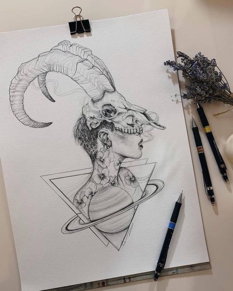 Capricorn Sketch Drawing, Capricorn Art Drawing, Capricorn Drawing Zodiac, Capricorn Sketch, Capricorn Drawing, Dagger Drawing, Breathe Art, 2024 Tattoo, Pen And Ink Art