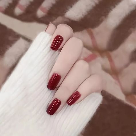 Burgundy Gloss False Nails Fake Nails Medium Glossy Acrylic Full Cover Simple Press On Nails Kit | Save Money On Temu | Temu Nails Women, Long Nail Art, Fake Nails Long, Nail Art Tips, Nagel Tips, Nail Type, Fake Nails With Glue, Jelly Nails, Nail Length