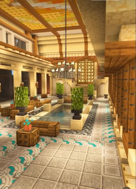 Minecraft Building Ideas Dessert, Minecraft Luxury Interior, Minecraft Hotel Interior, Minecraft Mansion Interior, Minecraft Inside Decor, Minecraft Inside Houses Ideas, Minecraft Modern Interior, Minecraft Interior Design Ideas, Interior Minecraft