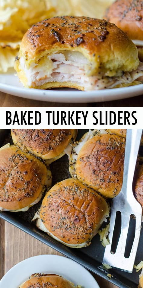 Easy baked turkey and cheese sliders covered in a simple honey mustard glaze. via @frshaprilflours Turkey Sandwiches For A Crowd, Turkey Cheese Sliders, Oven Sliders, Sliders Turkey, Turkey And Cheese Sliders, Easy Baked Turkey, Vacation Dinners, Sliders Recipes Turkey, Mini Recipes