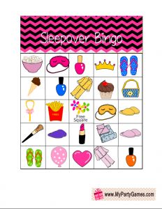 Free Printable Sleepover / Slumber Party Bingo Game for Girls Pajama Party Games, Bingo Printable Free, Sleepover Party Games, Kids Spa Party, Slumber Party Birthday, Free Bingo Cards, Girls Slumber Party, Carnival Parties, Bingo For Kids