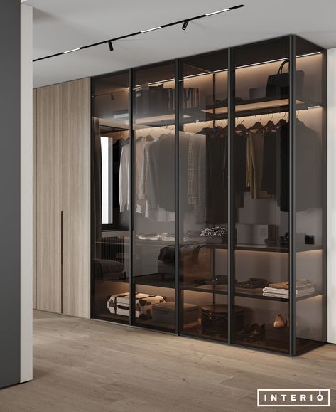 Glass Walk In Wardrobe, Glass Wardrobe Design, Walk In Wardrobe Design, Glass Wardrobe, Glass Closet, Dream Closet Design, Closet Design Layout, Wardrobe Door Designs, Luxury Closets Design