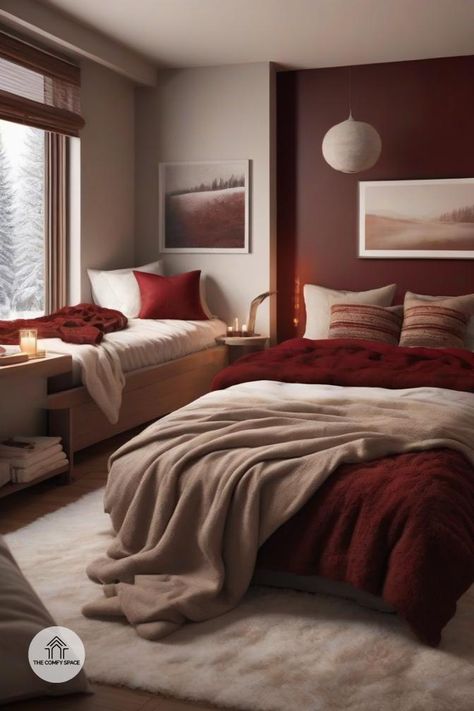 Winter vibes are calling! Ready to make your bedroom a cozy retreat? Start with warm colors and soft textures that invite you in. Add in some seasonal accents like plush pillows and warm lighting. It’s all about creating that inviting atmosphere that makes you want to snuggle up! #CozyDecor #WinterVibes #BedroomInspiration #HomeMakeover #DecorTrends#EmbraceWinter Minimal Warm Bedroom, Warm And Cozy Bedroom, Modern Guest Bedroom, Comfy Space, Cozy Bedroom Decor, Studio Apartment Design, Warm Bedroom, Warm Lighting, Bedroom Decor Cozy