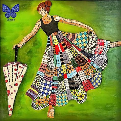 Mosaic Leaves, Diy Mosaic Projects, Mosaic Quilt, Patchwork Quilting Designs, Mosaic Portrait, Umbrella Girl, Bicycle Painting, Mosaic Garden Art, Mosaic Madness