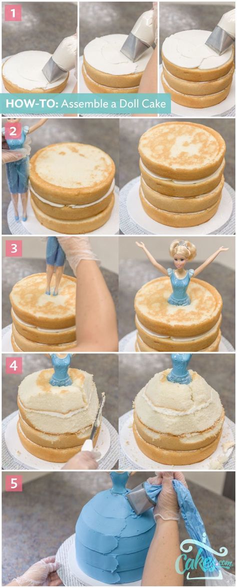 Cinderella Doll Cake, How To Stack Cakes, Barbie Cake, Doll Cake, Princess Cake, Diy Cake, Cake Tutorial, Cake Decorating Tips, Food Cakes