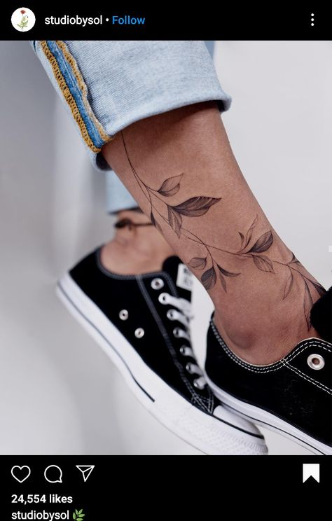 Calf Vine Tattoos For Women, Leg Tattoo Simple, Floral Ankle Tattoo Wraps, Flower Tattoo Spine, Vine Foot Tattoos, Tattoo Ideas Hand, Wrap Around Ankle Tattoos, Tattoo Ideas Men, Women Tattoo Ideas