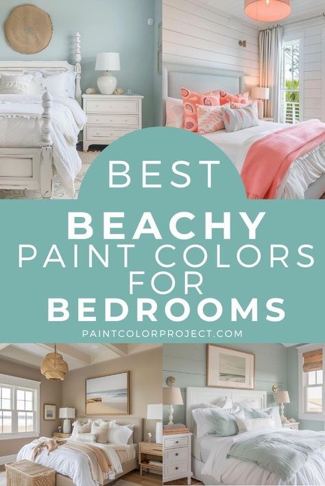 Discover the best beachy paint colors for bedrooms to transform your space into a serene, coastal-inspired haven. Learn how to create a light and airy aesthetic with shades of blue, green, and neutral tones that capture the essence of the beach. Pale Turquoise Bedroom, Coastal Cottage Interior Paint Colors, Coastal Green Paint Colors, Beachy Bedroom Paint Colors, Aqua Bedroom Walls, Lake House Paint Colors Interior, Beach House Paint Colors Interior, Seaglass Paint Colors, Guest Bedroom Paint Ideas