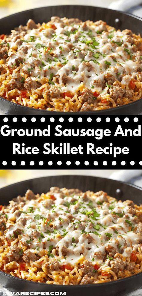 Looking for a delicious family dinner? This Ground Sausage and Rice Skillet Recipe is packed with flavor and easy to prepare. It's a satisfying meal that everyone will love, making weeknight dinners a breeze. Ground Sausage And Rice, Tasty Ground Beef Recipes, Beef Ground Recipes, Sausage And Rice Skillet, Delicious Ground Beef Recipes, Quick Beef Recipes, Ground Sausage Recipes, Quick Ground Beef Recipes, Sausage And Rice