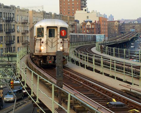 No 1 Train on Elevated Subway Tracks, Inwood, New York City | Flickr - Photo Sharing! Washington Heights, New York Subway, Subway Train, Manhattan Nyc, U Bahn, Nyc Subway, Model Railroad, New Yorker, Bronx