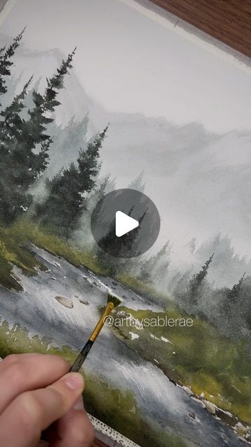 Mountain Watercolor Painting Easy, Mountain Painting Tutorial, Foggy Forest Painting, Misty Forest Painting, Misty Watercolor, Watercolor Painting Easy, Mountains Forest, Watercolor Forest, Foggy Mountains