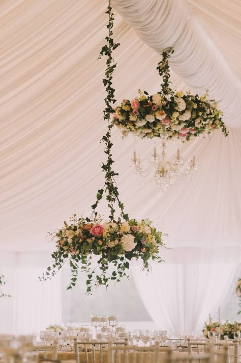 Wedding Floral Chandeliers #weddingflowers #chandeliers | Floral chandelier wedding, Boho wedding flowers, Rustic wedding flowers Floral Chandelier Wedding, Floral Chandeliers, Baby's Breath Wedding Flowers, Chandelier Wedding, Wedding Ceiling, Orange Wedding Flowers, Simple Wedding Flowers, Flowers Autumn, Boho Wedding Flowers