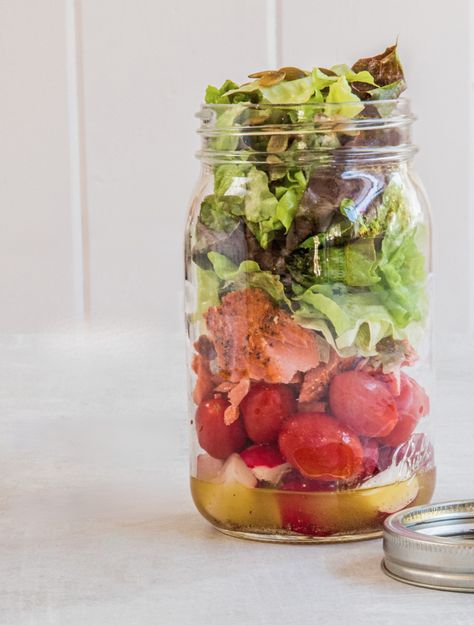 Salmon Salad in a Jar – Wild For Salmon Jar Salad, Hunger Strike, Salad In A Jar, Salmon Salad, White Wine Vinegar, First Bite, In A Jar, Green Salad, Salmon Recipes