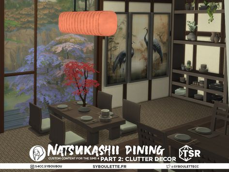 Sims 4 Japanese Cc Furniture, Japanese Themed Bedroom, Clutter Decor, Asian Dining Room, Classroom Curtains, Japanese Dining Table, Living Room Sims 4, Japan Room, Low Dining Table